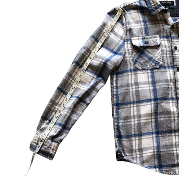 PROJEK RAW Men’s Flannel Plaid Button-Down Shirt 100% Cotton Blue Gray Small - Picture 13 of 14